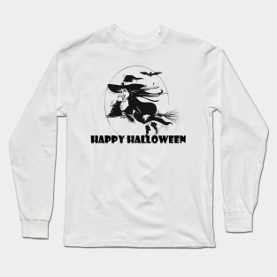 halloween witch flying on broom Long Sleeve T-Shirt